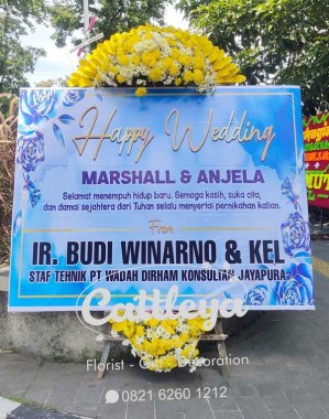 papan bunga printing happy wedding